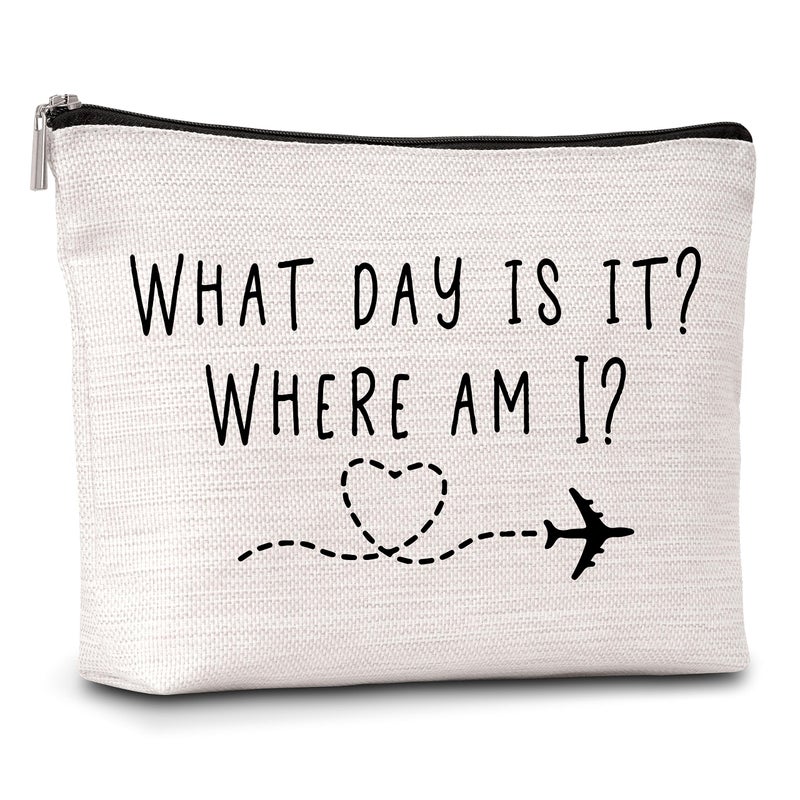AWSICE Flight Attendant Makeup Bag What Day Is It Where Am I Cosmetic Travel Toiletry Bags Friendship Gift For Stewardess Flight Crew Women Sister Friend-A13 - Image 1